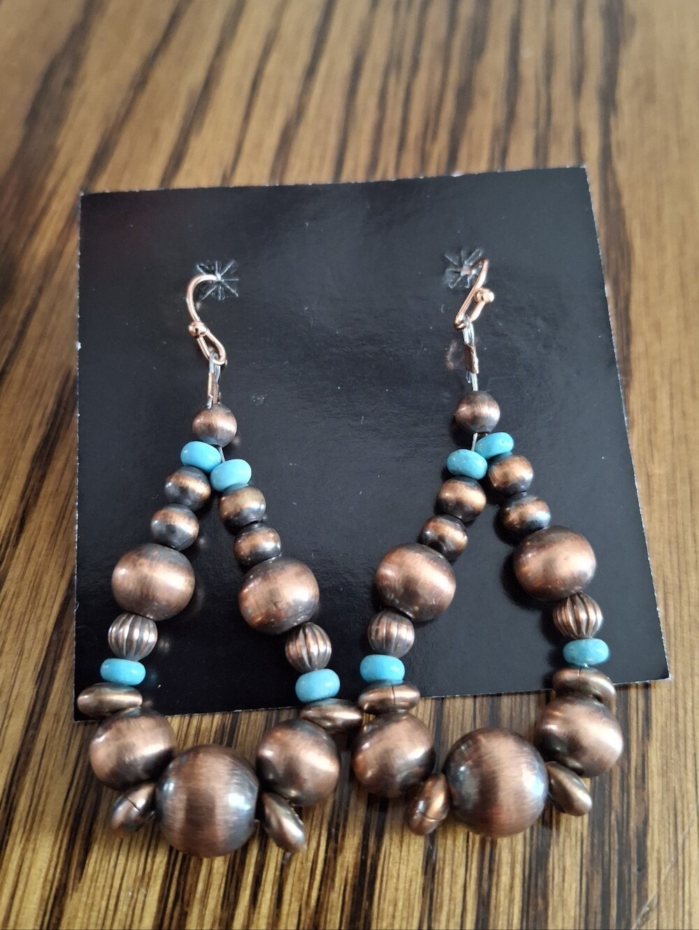 Copper And Kingman Turquoise Dangling Earrings